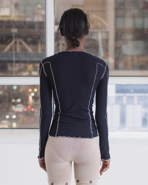 BASERANGE - Omato Long Sleeve Tee - Murano Navy/Undyed