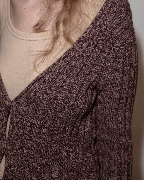 BASERANGE - LOULOU CARDIGAN - BURGUNDY MELANGE