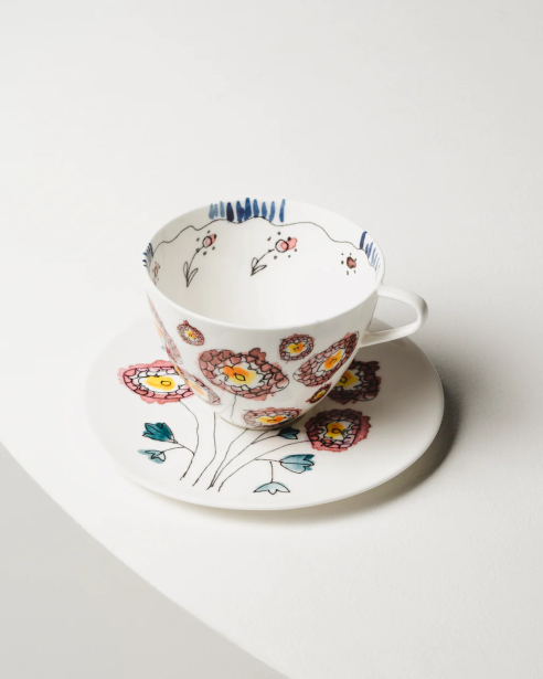 SERAX - CAPPUCCINO CUP WITH SAUCER ANEMONE MILK  MIDNIGHT FLOWERS