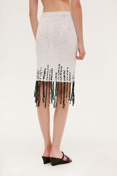 MIRSTORES - MINI SKIRT WITH CONTRAST FRINGLE - White
