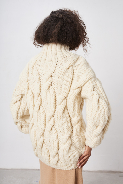 MIRSTORES - HANDMADE SWEATER WITH ONION PATTERN AND HIGH NECK - IVORY